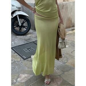 Djerf Avenue Peridot Skirt Green Size Medium Midi length Sheer knitted fabric